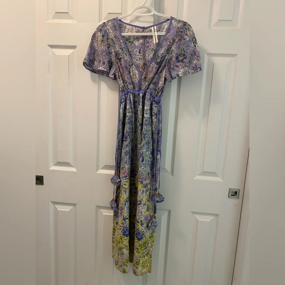 Anthropologie | Romerio Sleep Floral Wide Leg Jumpsuit | Purple & Yellow |  | XS - Picture 3 of 15